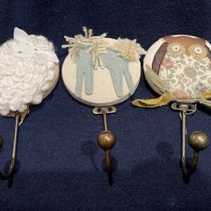 Three Clothing Hooks for Nursery or Child's Room - Sheep, Horse, and Owl